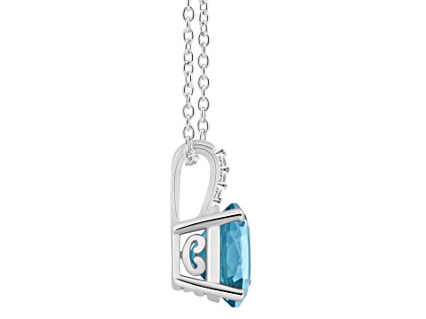 8mm Round London Blue Topaz With Diamond Accents Rhodium Over Sterling Silver Pendant with Chain