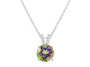 8mm Round Mystic Topaz With Diamond Accents Rhodium Over Sterling Silver Pendant with Chain