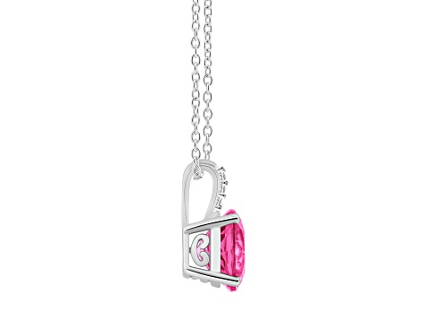 8mm Round Pink Topaz With Diamond Accents Rhodium Over Sterling Silver Pendant with Chain