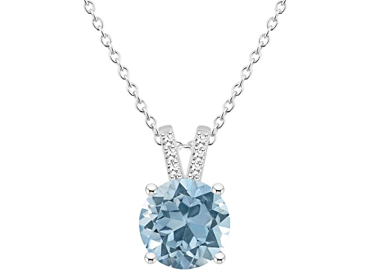 8mm Round Sky Blue Topaz With Diamond Accents Rhodium Over Sterling Silver Pendant with Chain
