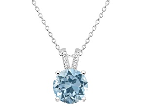 8mm Round Sky Blue Topaz With Diamond Accents Rhodium Over Sterling Silver Pendant with Chain