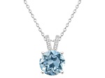 8mm Round Sky Blue Topaz With Diamond Accents Rhodium Over Sterling Silver Pendant with Chain