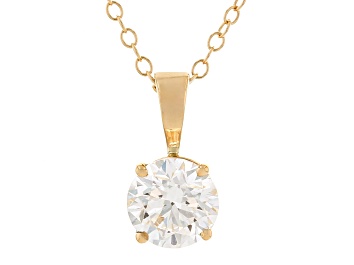 Picture of Certified White Lab-Grown Diamond F VS1 14K Yellow Gold Solitaire Pendant 1.10ct