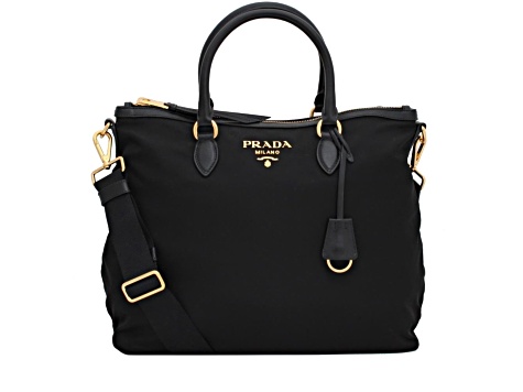 Prada Black Tessuto Nylon Calf Leather Trim Satchel Tote Bag 16TKVA JTV