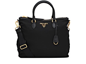 Prada Black Tessuto Nylon Calf Leather Trim Satchel Tote Bag