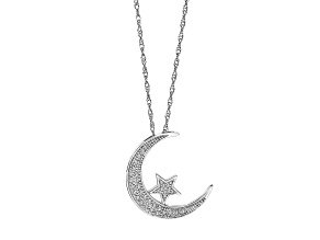 Diamond Moon Necklace Pendant in Sterling Silver 0.17ctw
