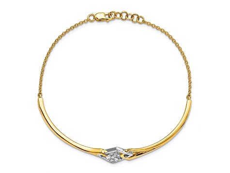 14k Yellow Gold and 14k White Gold Fancy Square Diamond Bar Bracelet