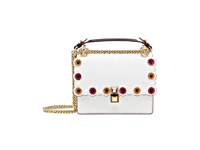 Fendi Kan I White Multi Color Flowers Leather Chain Bag