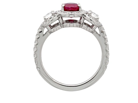 Oval Red Ruby and White Diamond Platinum Ring. 2.72 CTW