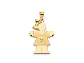 14K Yellow Gold Satin SI2/G-H Diamond Girl with Bow Pendant
