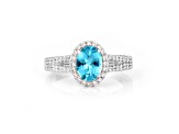 Rhodium Over Sterling Silver Paraiba Blue Apatite and Lab Grown Diamond Oval Ring