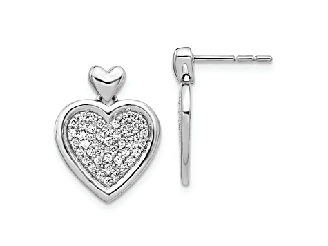 Rhodium Over 14k White Gold Diamond Fancy Heart Stud Earrings