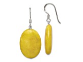 Sterling Silver Polished Yellow Jadeite Oval Dangle Earrings