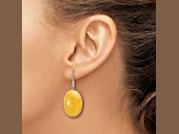 Sterling Silver Polished Yellow Jadeite Oval Dangle Earrings