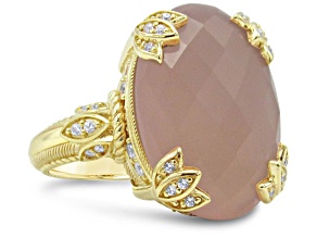 Judith Ripka 13ct Pink Chalcedony And 0.75ctw Bella Luce 14K Gold Clad Ring