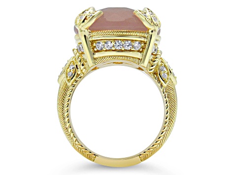 Judith Ripka 13ct Pink Chalcedony And 0.75ctw Bella Luce 14K Gold Clad Ring