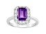 8x6mm Emerald Cut Amethyst And White Topaz Accents Rhodium Over Sterling Silver Halo Ring