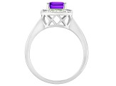8x6mm Emerald Cut Amethyst And White Topaz Accents Rhodium Over Sterling Silver Halo Ring