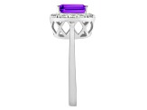 8x6mm Emerald Cut Amethyst And White Topaz Accents Rhodium Over Sterling Silver Halo Ring