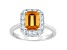 8x6mm Emerald Cut Citrine And White Topaz Accents Rhodium Over Sterling Silver Halo Ring