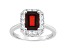 8x6mm Emerald Cut Garnet And White Topaz Accents Rhodium Over Sterling Silver Halo Ring