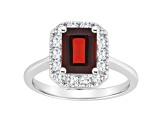 8x6mm Emerald Cut Garnet And White Topaz Accents Rhodium Over Sterling Silver Halo Ring