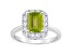 8x6mm Emerald Cut Peridot And White Topaz Accents Rhodium Over Sterling Silver Halo Ring