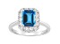 8x6mm Emerald Cut Swiss Blue Topaz And White Topaz Accents Rhodium Over Sterling Silver Halo Ring