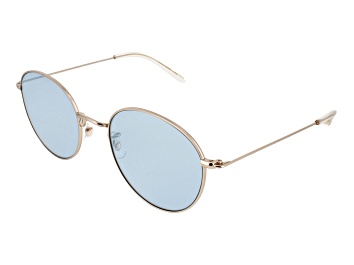 Picture of Garrett Leight Paloma Gold Prosecco Round Frame / Semi Flat Sky Layered Mirror Lenses Sunglasses