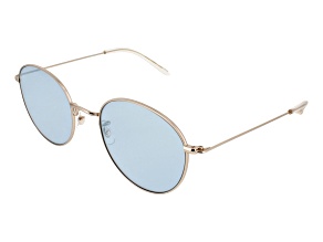 Garrett Leight Paloma Gold Prosecco Round Frame / Semi Flat Sky Layered Mirror Lenses Sunglasses