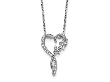 Picture of Rhodium Over Sterling Silver Cubic Zirconia Butterflies Heart with 2-inch Extension Necklace