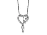 Rhodium Over Sterling Silver Cubic Zirconia Butterflies Heart with 2-inch Extension Necklace