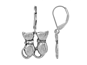 1928 Jewelry Silver-tone Double Cat Drop Earrings