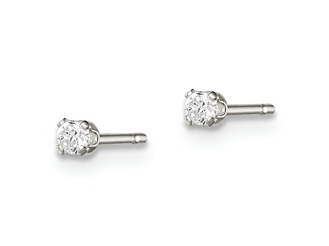 Sterling Silver Polished Children's 2mm Round Snap Set CZ Stud Earrings