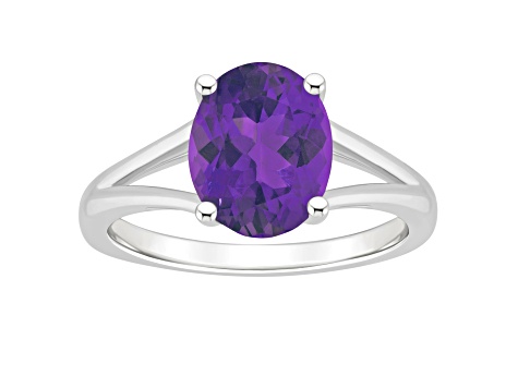 10x8mm Oval Amethyst Rhodium Over Sterling Silver Ring