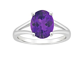 10x8mm Oval Amethyst Rhodium Over Sterling Silver Ring