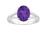 10x8mm Oval Amethyst Rhodium Over Sterling Silver Ring