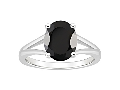 10x8mm Oval Black Onyx Rhodium Over Sterling Silver Ring