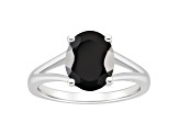 10x8mm Oval Black Onyx Rhodium Over Sterling Silver Ring