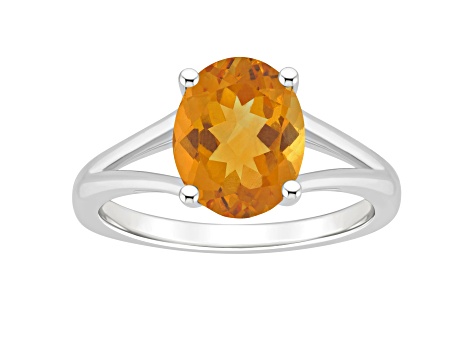 10x8mm Oval Citrine Rhodium Over Sterling Silver Ring