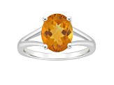 10x8mm Oval Citrine Rhodium Over Sterling Silver Ring