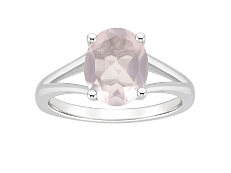 10x8mm Oval Rose Quartz Rhodium Over Sterling Silver Ring