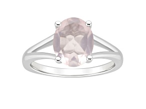 10x8mm Oval Rose Quartz Rhodium Over Sterling Silver Ring