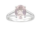 10x8mm Oval Rose Quartz Rhodium Over Sterling Silver Ring