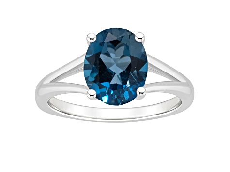 10x8mm Oval London Blue Topaz Rhodium Over Sterling Silver Ring