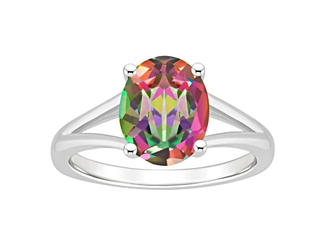 10x8mm Oval Mystic Topaz Rhodium Over Sterling Silver Ring