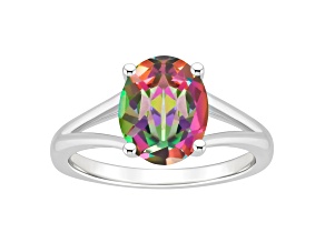 10x8mm Oval Mystic Topaz Rhodium Over Sterling Silver Ring