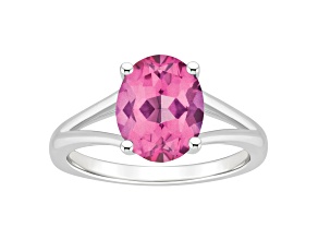 10x8mm Oval Pink Topaz Rhodium Over Sterling Silver Ring