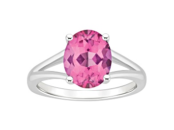 Picture of 10x8mm Oval Pink Topaz Rhodium Over Sterling Silver Ring