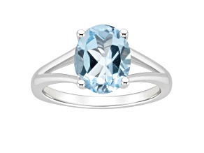 10x8mm Oval Sky Blue Topaz Rhodium Over Sterling Silver Ring